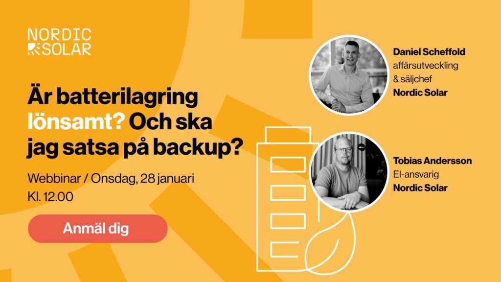 Inbjudan till webbinar batterilagring 28 januari 2026 - Nordic Solar